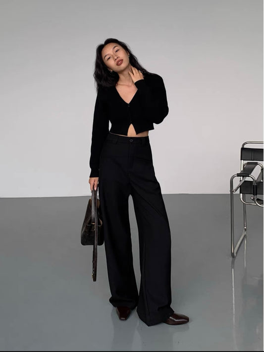 Long  Waist Flare Suit Pants